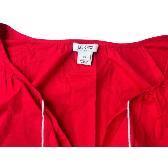 J.CREW Red Peasant Top Floral Appliqué Tassel Tie Boho Blouse - XS - Picture 5 of 15